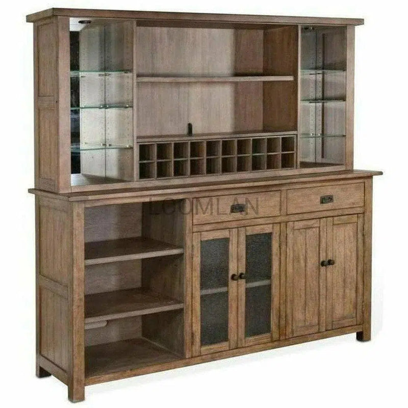 80x80" Large Buffet With Hatch Wine Rack Glass Shelves LED Light Buffets & Curios LOOMLAN By Sunny D