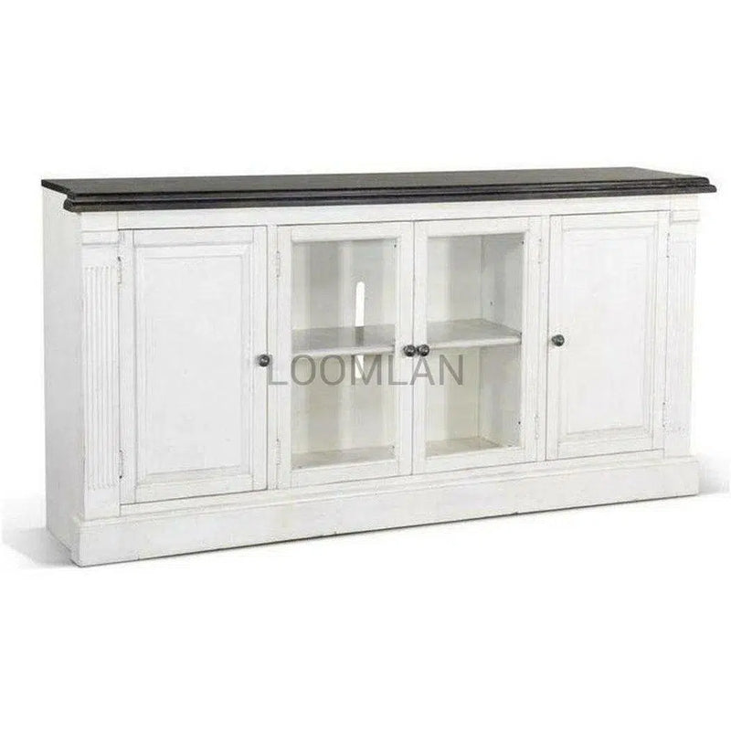 81" Extra Long Narrow White TV Stand Media Console Glass Doors TV Stands & Media Centers LOOMLAN By Sunny D