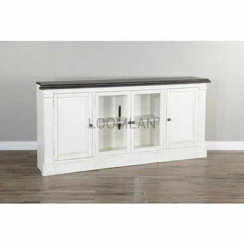 81" Extra Long Narrow White TV Stand Media Console Glass Doors TV Stands & Media Centers LOOMLAN By Sunny D