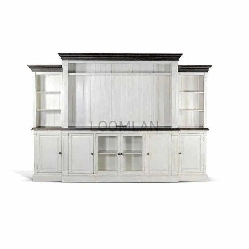 81" Extra Long Narrow White TV Stand Media Console Glass Doors TV Stands & Media Centers LOOMLAN By Sunny D