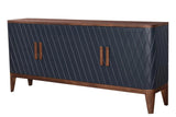 82" Two Tone Brown and Navy Sideboard Carved Doors Solid Wood Sideboards LOOMLAN By LH Imports