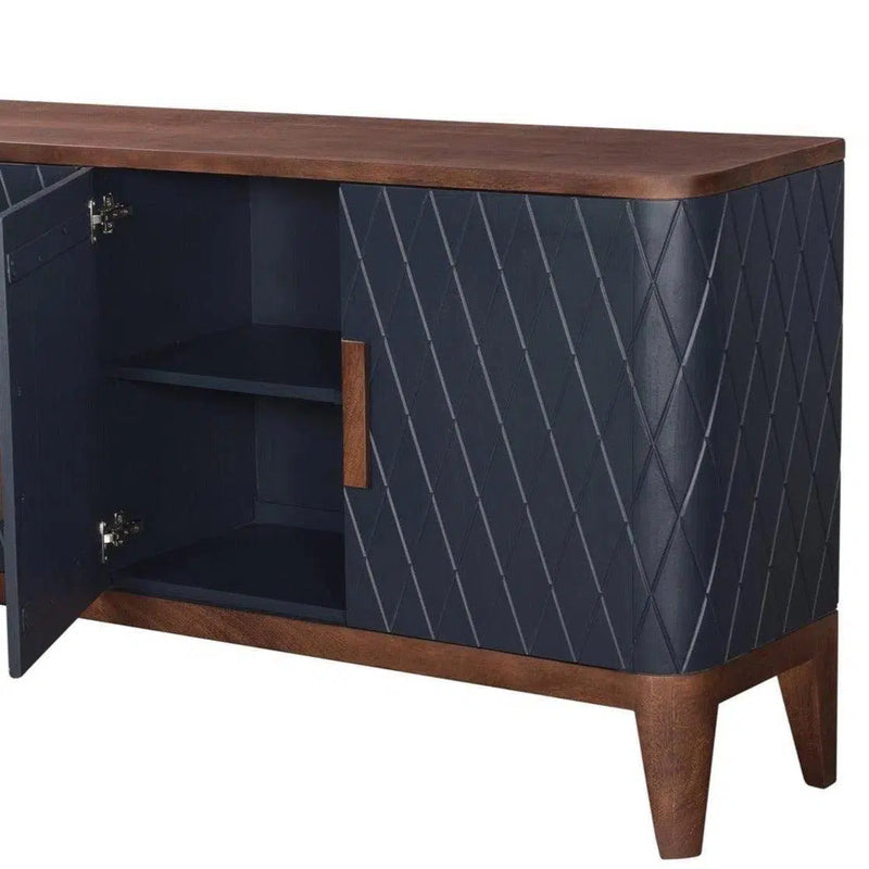 82" Two Tone Brown and Navy Sideboard Carved Doors Solid Wood Sideboards LOOMLAN By LH Imports