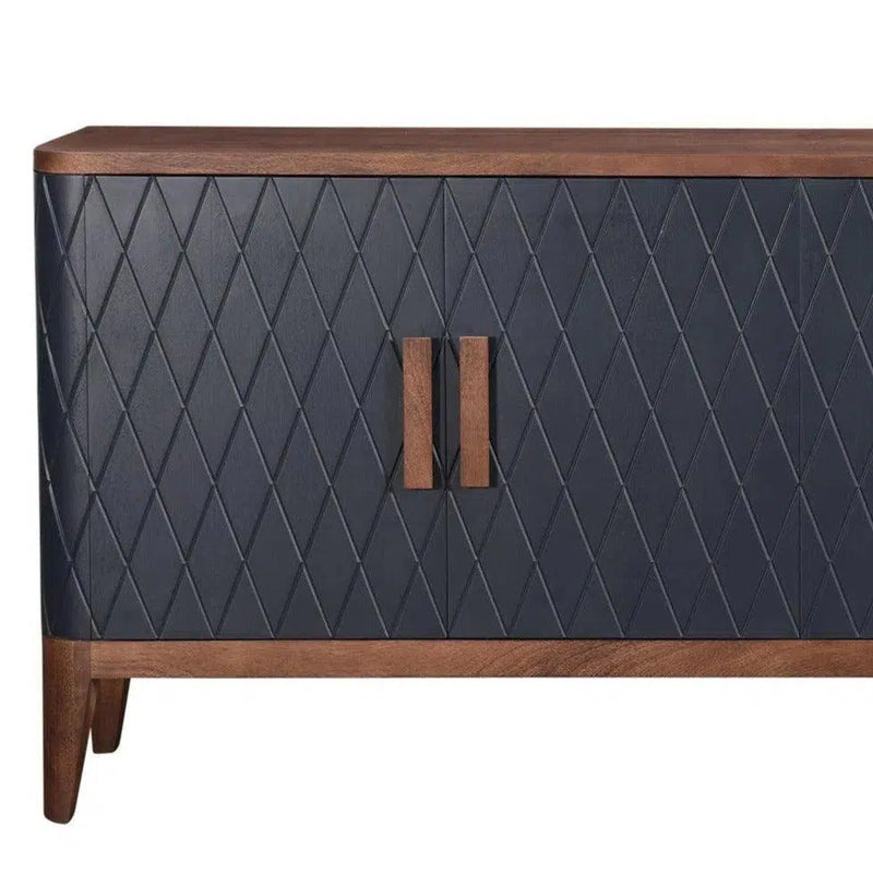 82" Two Tone Brown and Navy Sideboard Carved Doors Solid Wood Sideboards LOOMLAN By LH Imports