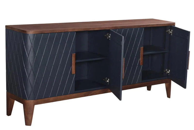 82" Two Tone Brown and Navy Sideboard Carved Doors Solid Wood Sideboards LOOMLAN By LH Imports