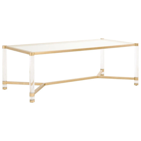 86" Nouveau Rectangle Glass Dining Table with Gold Accents Dining Tables LOOMLAN By Essentials For Living