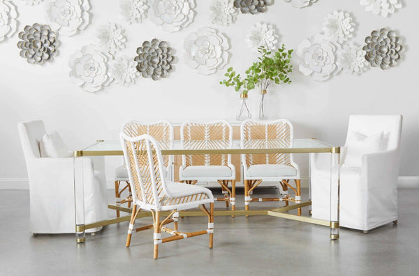 86" Nouveau Rectangle Glass Dining Table with Gold Accents Dining Tables LOOMLAN By Essentials For Living