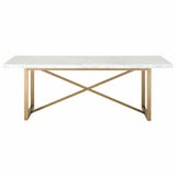 86" Rectangular White Carrera Marble Dining Table Gold Base Dining Tables LOOMLAN By Essentials For Living