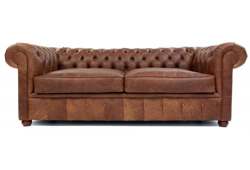 88" Caramel Brown Chesterfield Leather Sofa Made to Order Sofas & Loveseats LOOMLAN By Uptown Sebastian