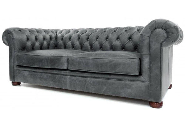 88" Slate Grey Chesterfield Leather Sofa Made to Order Sofas & Loveseats LOOMLAN By Uptown Sebastian