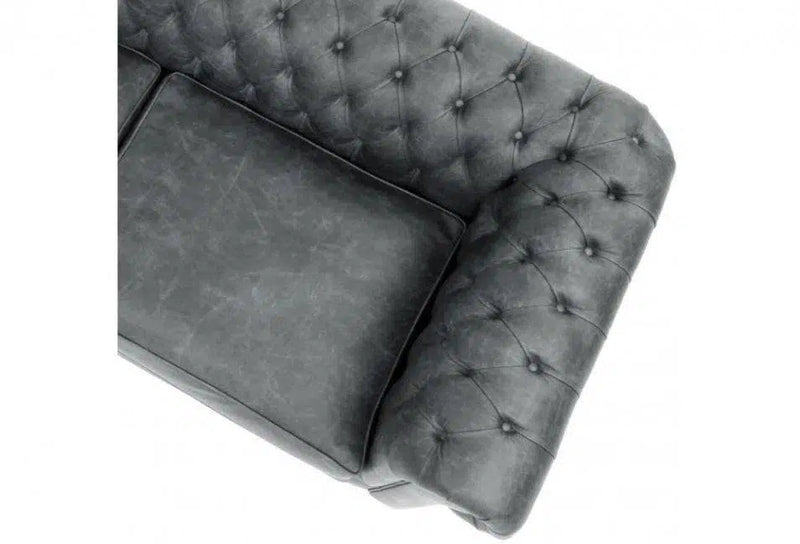 88" Slate Grey Chesterfield Leather Sofa Made to Order Sofas & Loveseats LOOMLAN By Uptown Sebastian