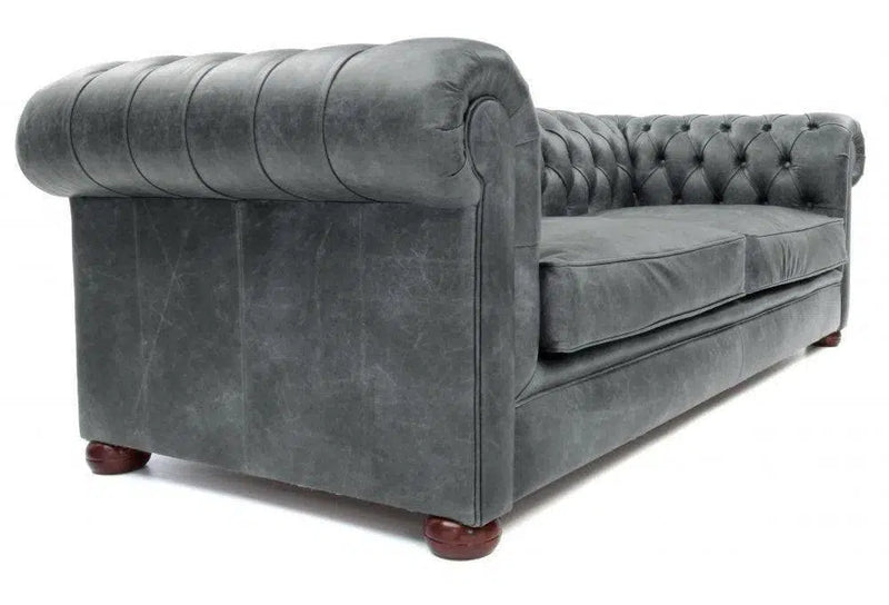 88" Slate Grey Chesterfield Leather Sofa Made to Order Sofas & Loveseats LOOMLAN By Uptown Sebastian