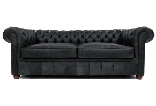 88" Vintage Black Chesterfield Leather Sofa Made to Order Sofas & Loveseats LOOMLAN By Uptown Sebastian