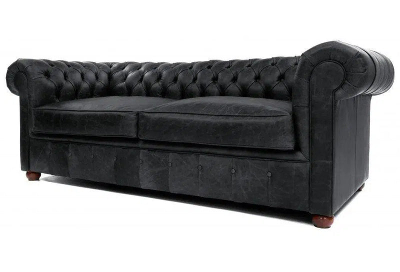 88" Vintage Black Chesterfield Leather Sofa Made to Order Sofas & Loveseats LOOMLAN By Uptown Sebastian