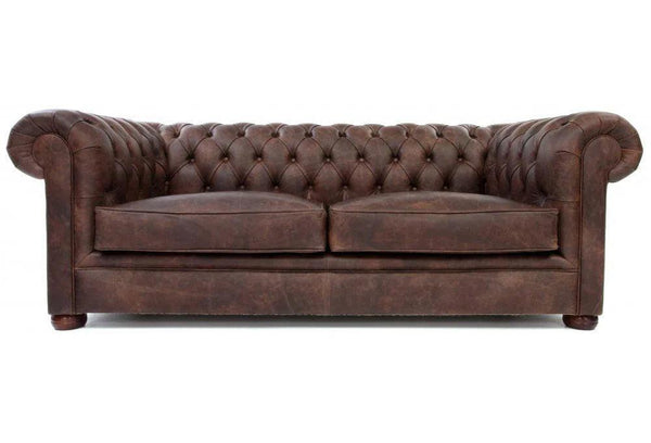 88" Vintage Brown Chesterfield Leather Sofa Made to Order Sofas & Loveseats LOOMLAN By Uptown Sebastian