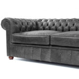 88" Vintage Grey Chesterfield Leather Sofa Made to Order Sofas & Loveseats LOOMLAN By Uptown Sebastian