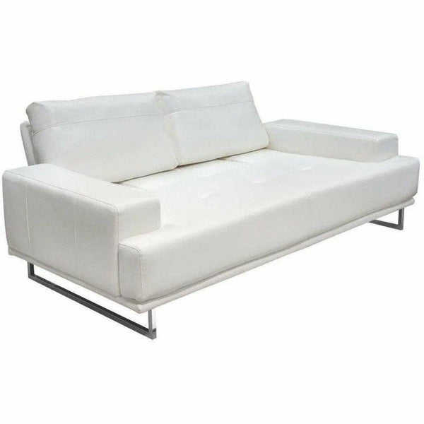 88" White Leather Sofa With Adjustable Backrest Low Profile Sofas & Loveseats LOOMLAN By Diamond Sofa