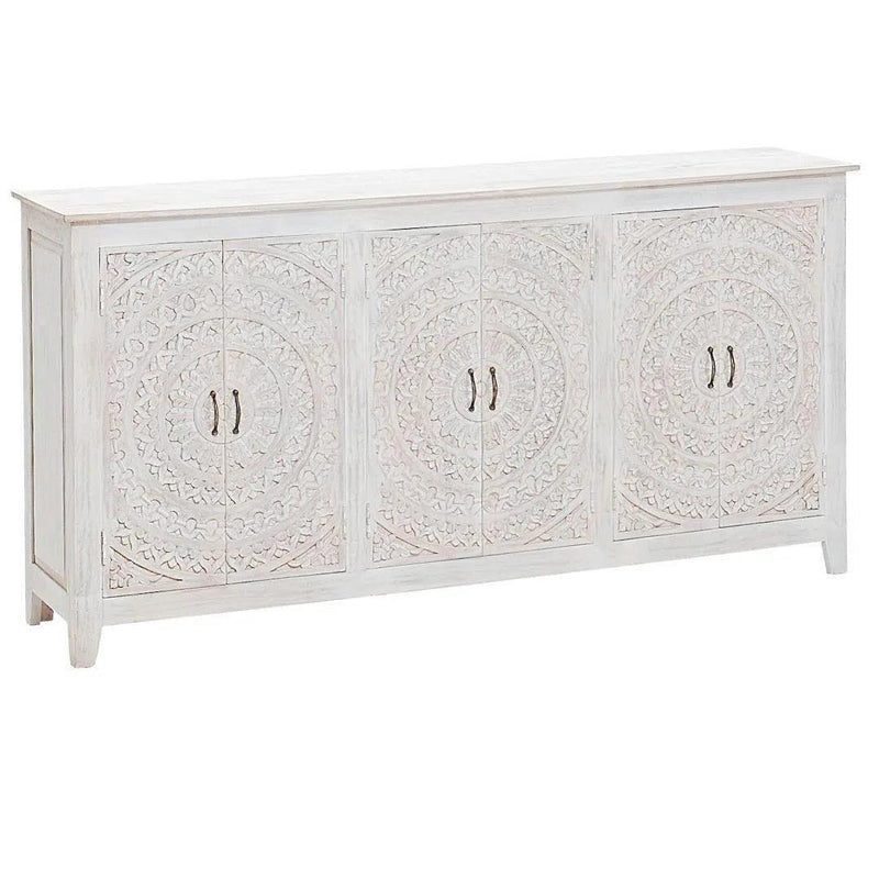 94" Jumbo Extra Large White Carved Sideboard Boho Chic Sideboards LOOMLAN By LOOMLAN