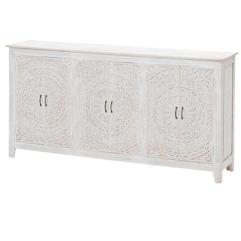 94" Jumbo Extra Large White Carved Sideboard Boho Chic Sideboards LOOMLAN By LOOMLAN