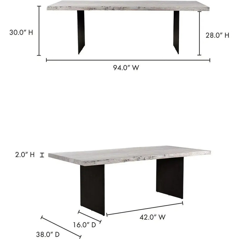 94" White Rectangular Dining Table Live Edge Seats 8 or 10 Dining Tables LOOMLAN By Moe's Home