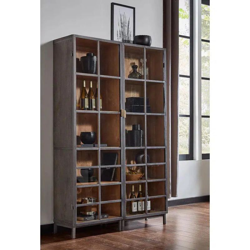 A Gem Of A Handle Display Cabinet Glass Doors Left Grey Bookcases LOOMLAN By Sarreid