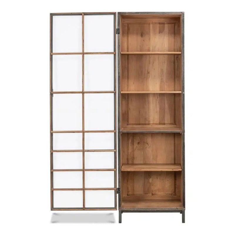 A Gem Of A Handle Display Cabinet Glass Doors Left Grey Bookcases LOOMLAN By Sarreid