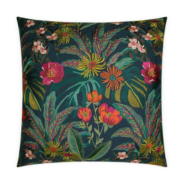 Abelia Embroidery Floral Navy Large Throw Pillow With Insert Throw Pillows LOOMLAN By D.V. Kap