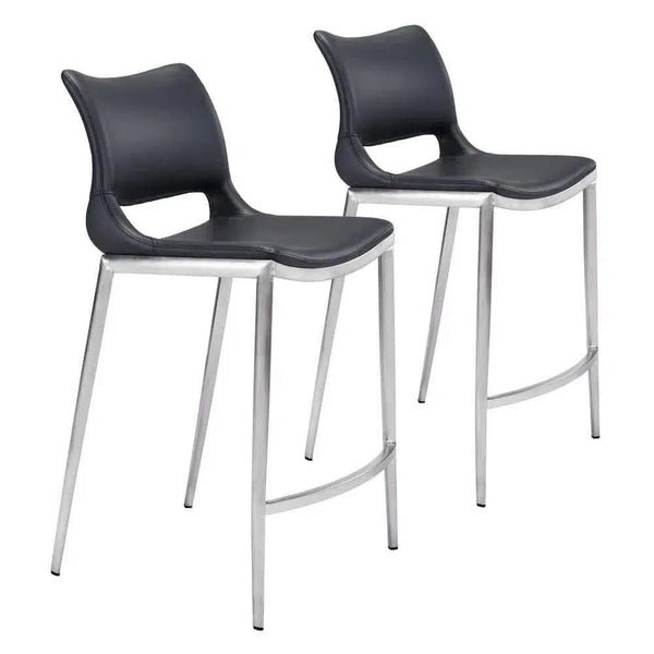 Ace Counter Chair (Set of 2) Black & Silver Counter Stools LOOMLAN By Zuo Modern