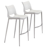 Ace White & Silver Bar Chair (Set of 2) Bar Stools LOOMLAN By Zuo Modern