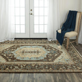 Ados Medallion Dark Brown Large Area Rugs For Living Room Area Rugs LOOMLAN By LOOMLAN