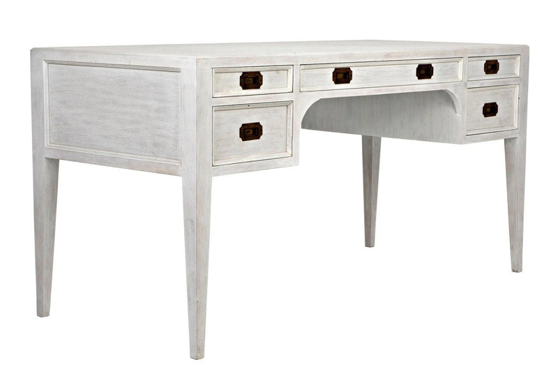 Africa Desk, White Wash Writing Table With Drawers Home Office Desks LOOMLAN By Noir