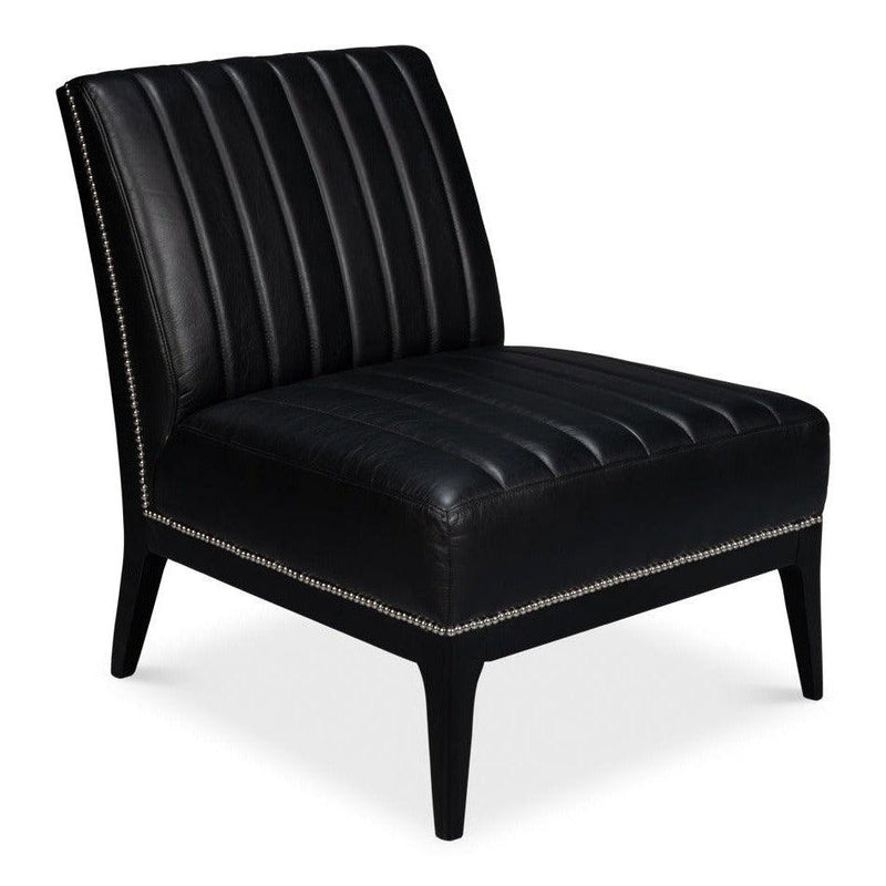 Agave Leather Black Armless Slipper Chair Club Chairs LOOMLAN By Sarreid
