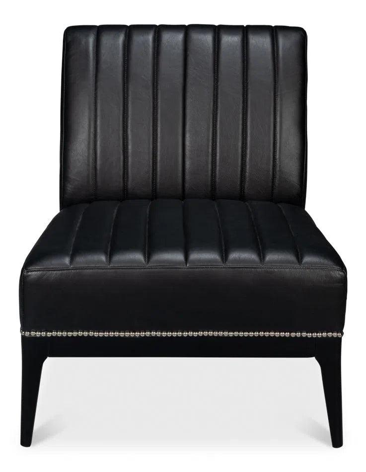 Agave Leather Black Armless Slipper Chair Club Chairs LOOMLAN By Sarreid