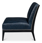 Agave Leather Blue Armless Slipper Chair Club Chairs LOOMLAN By Sarreid