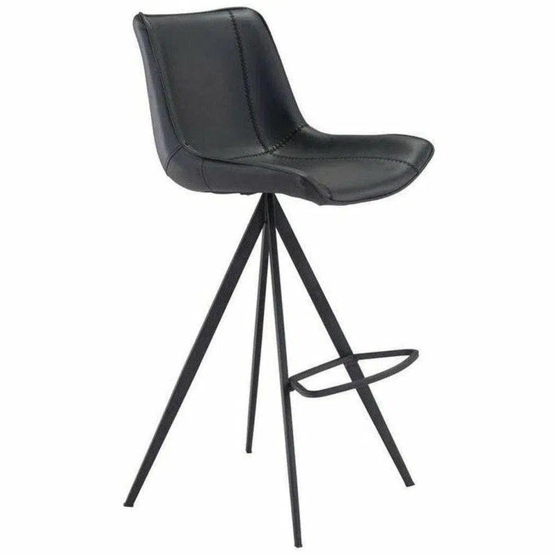 Aki Leather Upholstered Black Bar Chair (Set of 2) Bar Stools LOOMLAN By Zuo Modern