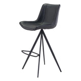 Aki Leather Upholstered Black Bar Chair (Set of 2) Bar Stools LOOMLAN By Zuo Modern