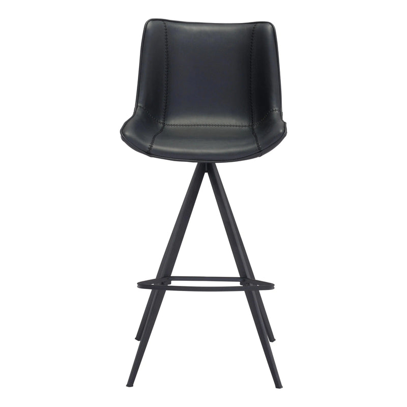 Aki Leather Upholstered Black Bar Chair (Set of 2) Bar Stools LOOMLAN By Zuo Modern