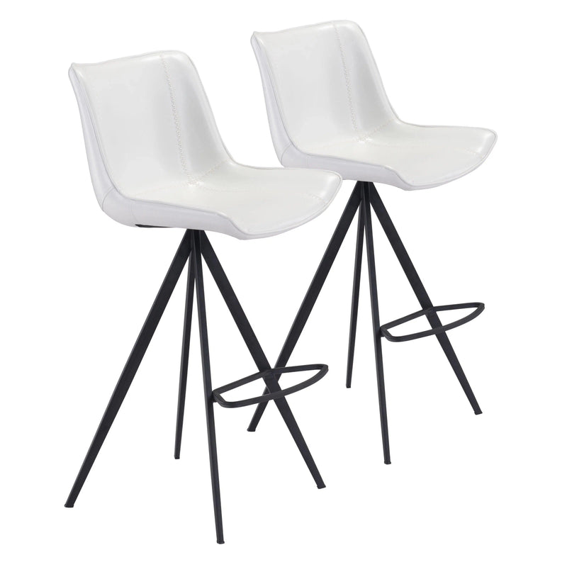 Aki White & Black Bar Chair (Set of 2) Bar Stools LOOMLAN By Zuo Modern