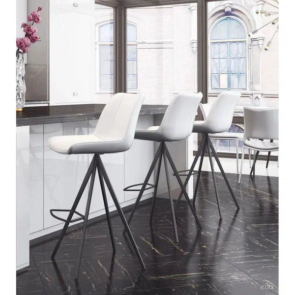 Aki White & Black Bar Chair (Set of 2) Bar Stools LOOMLAN By Zuo Modern