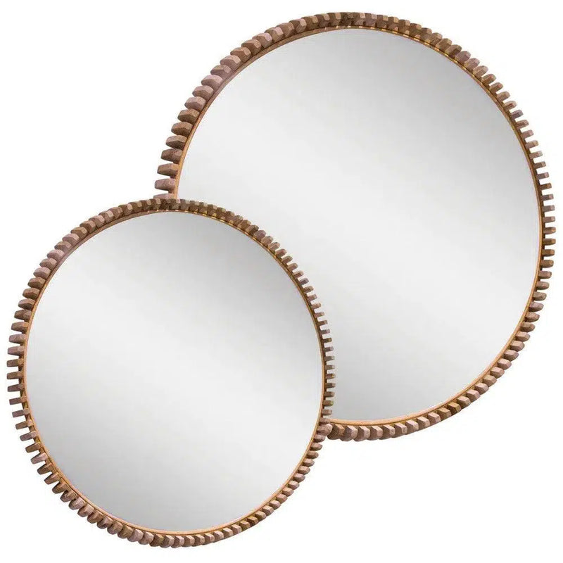 Alder Natural Teak Wood Round Wall Mirror Wall Mirrors LOOMLAN By Artesia