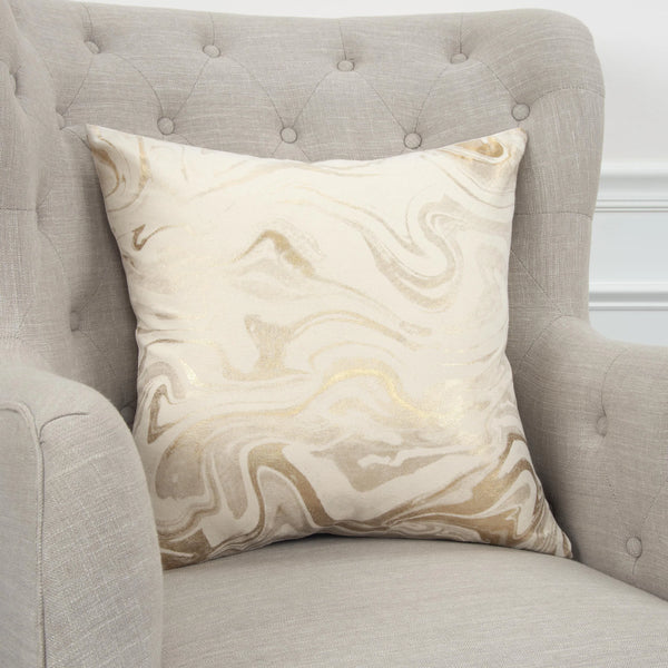 Alegro Ivory Goold Throw Pillow With Down Insert Throw Pillows LOOMLAN By LOOMLAN