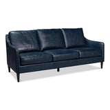 Alehandro Leather and Wood Blue Sofa Sofas & Loveseats LOOMLAN By Sarreid