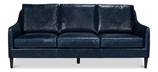 Alehandro Leather and Wood Blue Sofa Sofas & Loveseats LOOMLAN By Sarreid