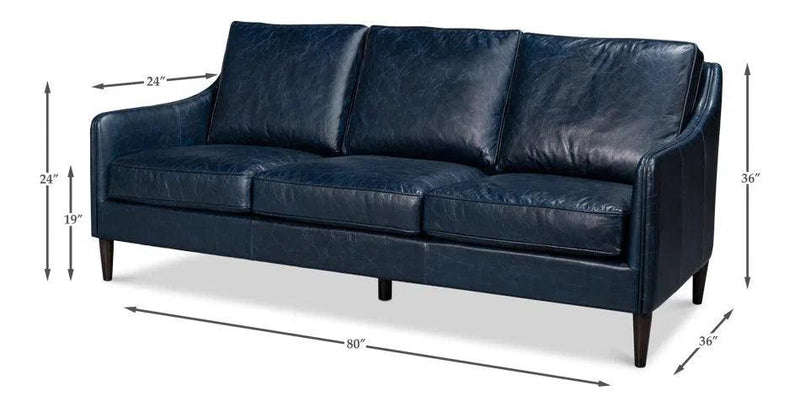 Alehandro Leather and Wood Blue Sofa Sofas & Loveseats LOOMLAN By Sarreid