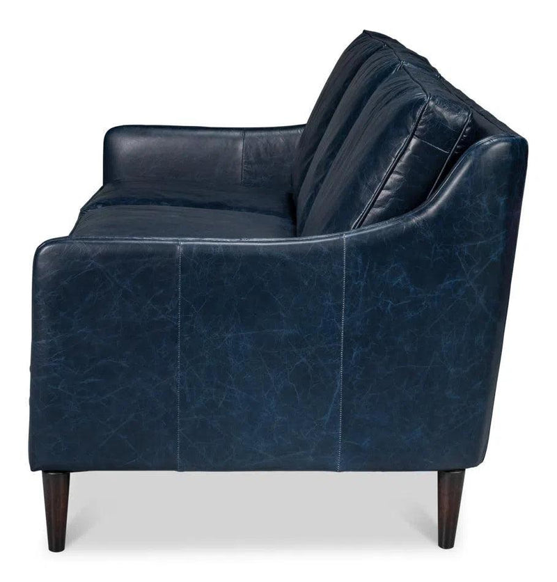 Alehandro Leather and Wood Blue Sofa Sofas & Loveseats LOOMLAN By Sarreid