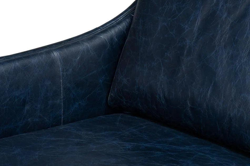 Alehandro Leather and Wood Blue Sofa Sofas & Loveseats LOOMLAN By Sarreid