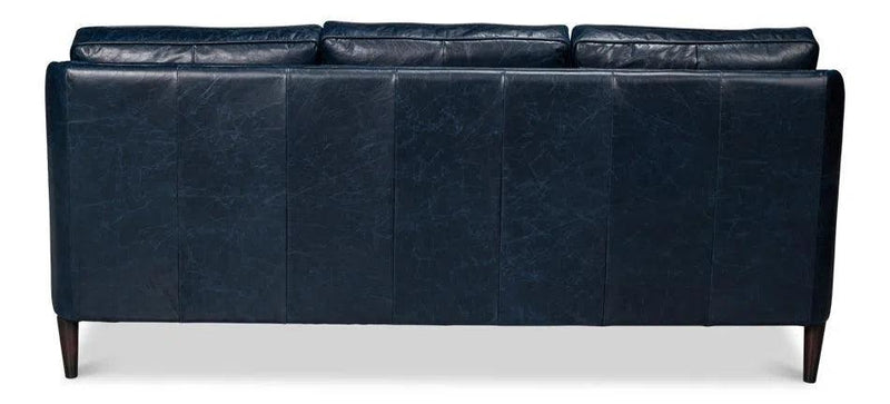 Alehandro Leather and Wood Blue Sofa Sofas & Loveseats LOOMLAN By Sarreid