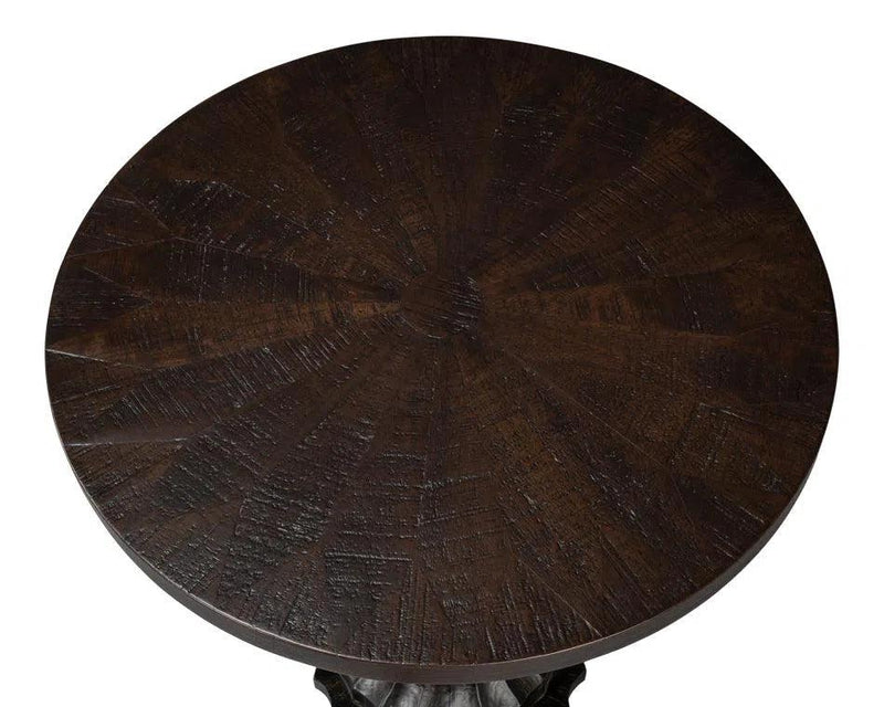 Alister Mango Wood Dark Brown Round End Table Side Tables LOOMLAN By Sarreid