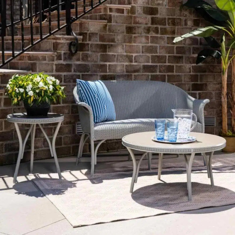 All Seasons Patio Round End Table With Taupe Glass Lloyd Flanders Outdoor Side Tables LOOMLAN By Lloyd Flanders