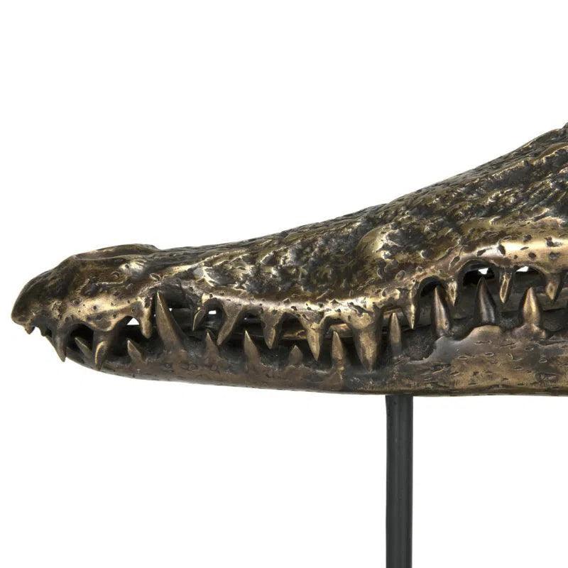 Alligator On Stand Antique Brass Large Sculpture Statues & Sculptures LOOMLAN By Noir