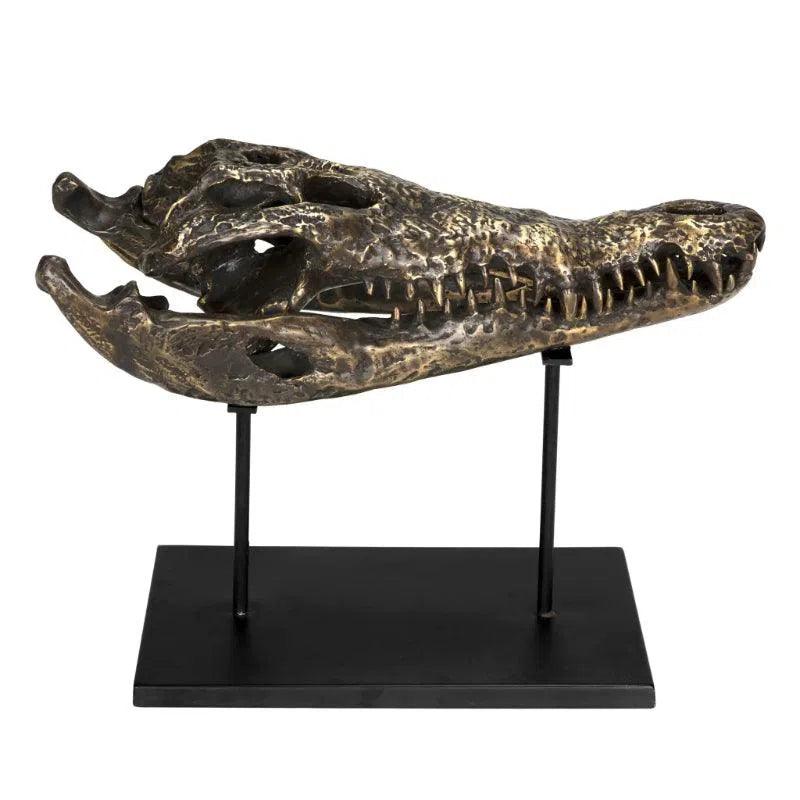 Alligator On Stand Antique Brass Large Sculpture Statues & Sculptures LOOMLAN By Noir